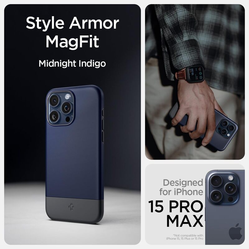Spigen iPhone 15 Pro Max case cover Style Armor MagFit Magnetic (MagSafe compatible) - Midnight Indigo